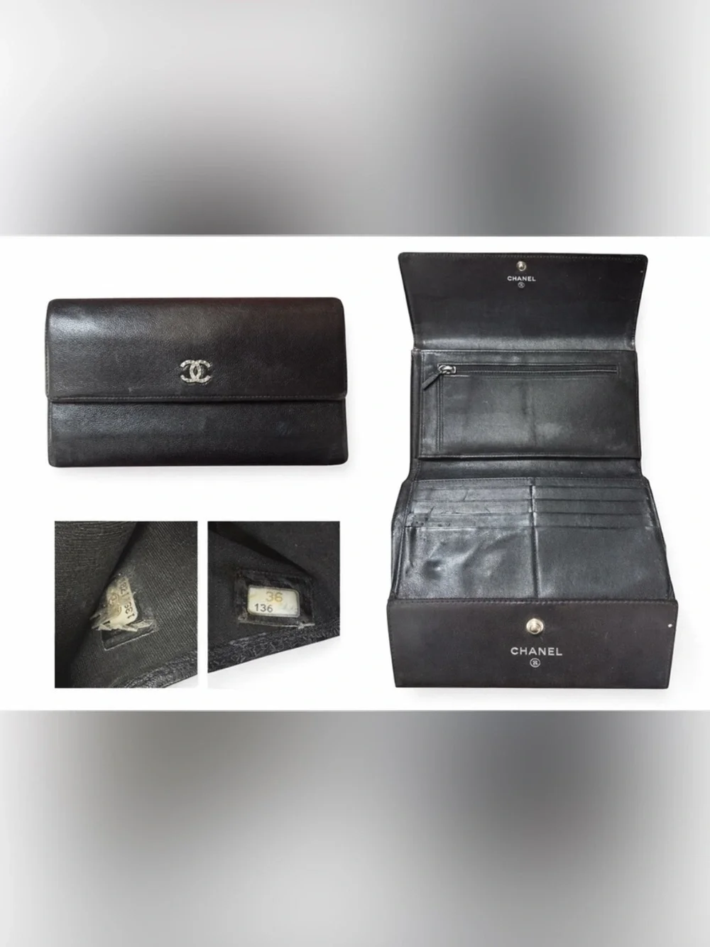 Authentic Chanel Caviar Leather Long Wallet - Black - Serial # Included